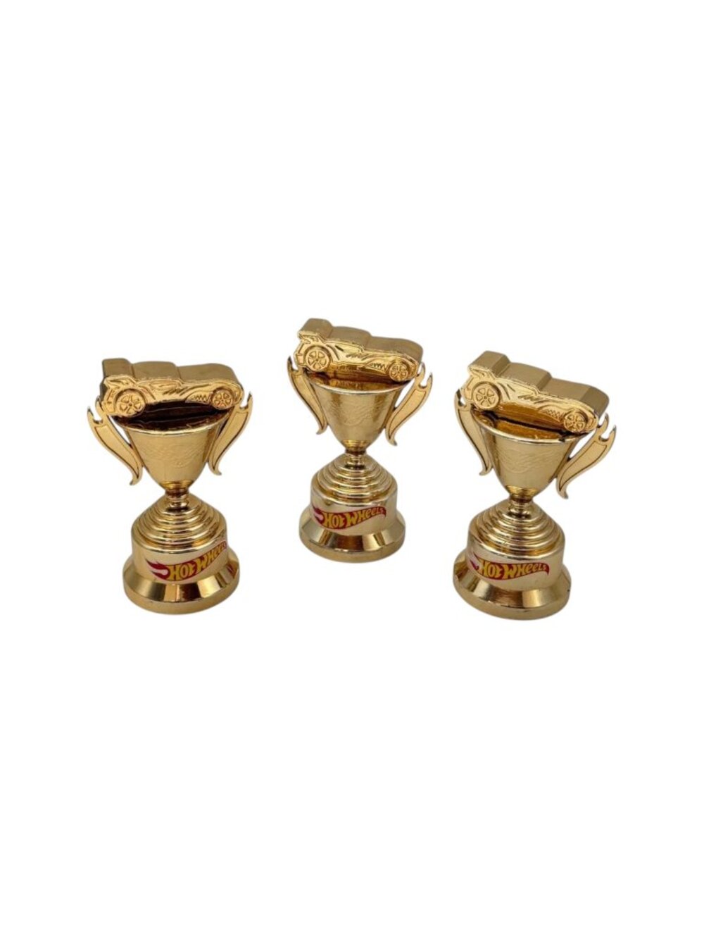 Hot Wheels Trophy Set 5.5 Inch Gold 3 Piece Plastic Race Car Award Display